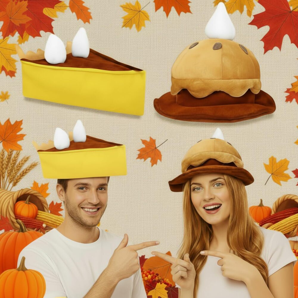 8894 2 Pcs Funny Thanksgiving Plush Pumpkin Pie Hats Decorative Hats